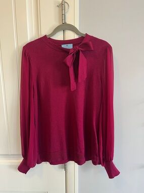 CeCe Magenta Tie-Neck Blouse M